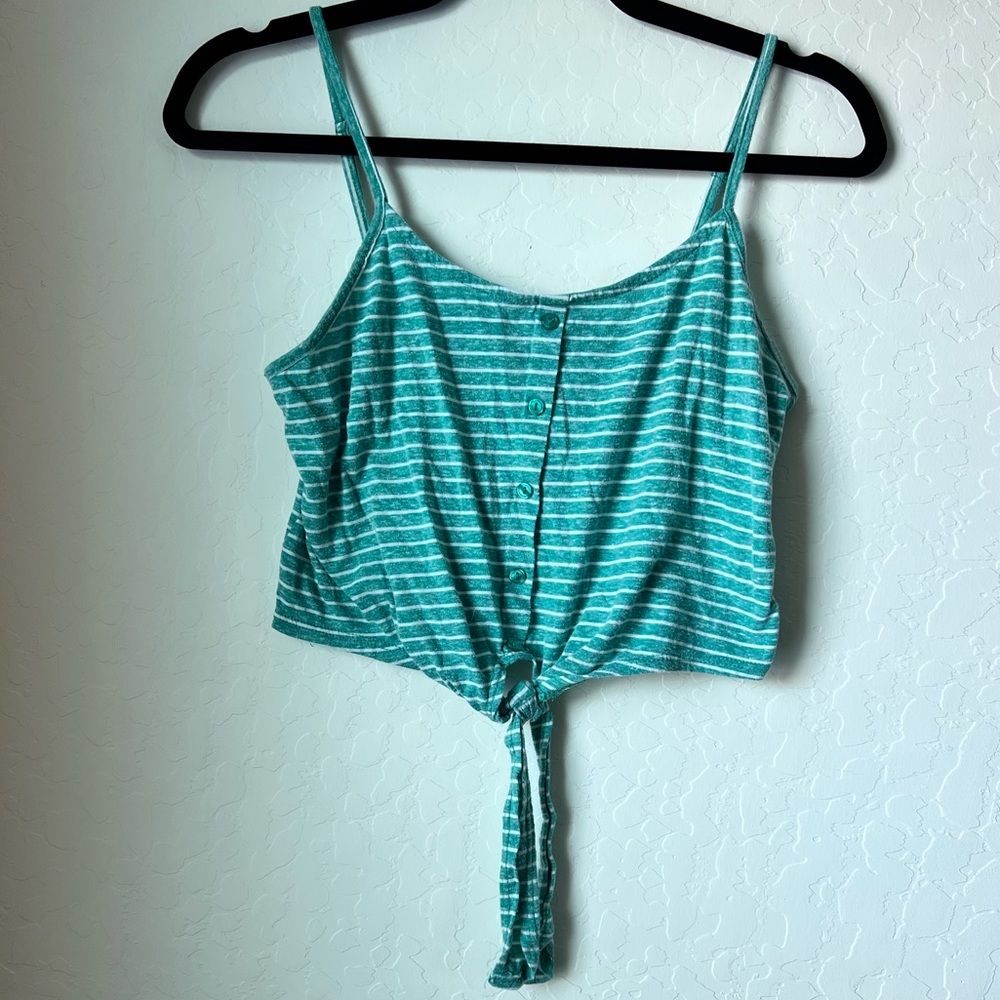 5/$25 Green Striped Cotton Women’s Crop Tank Top